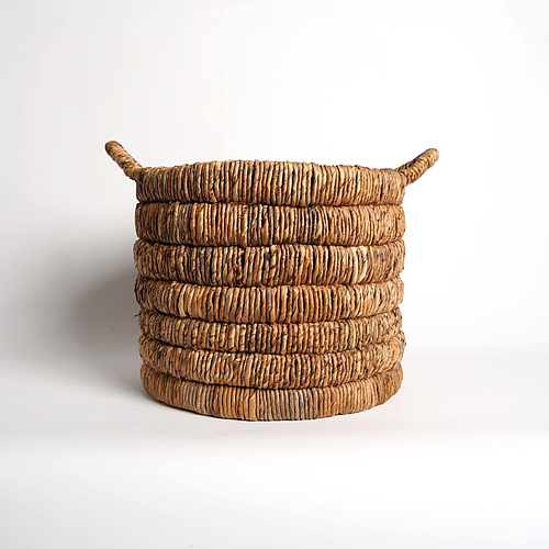 Abaca round basket dark brown