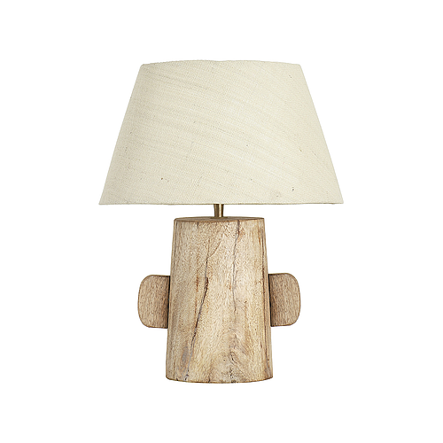 Wooden Base Lamp with White Shade