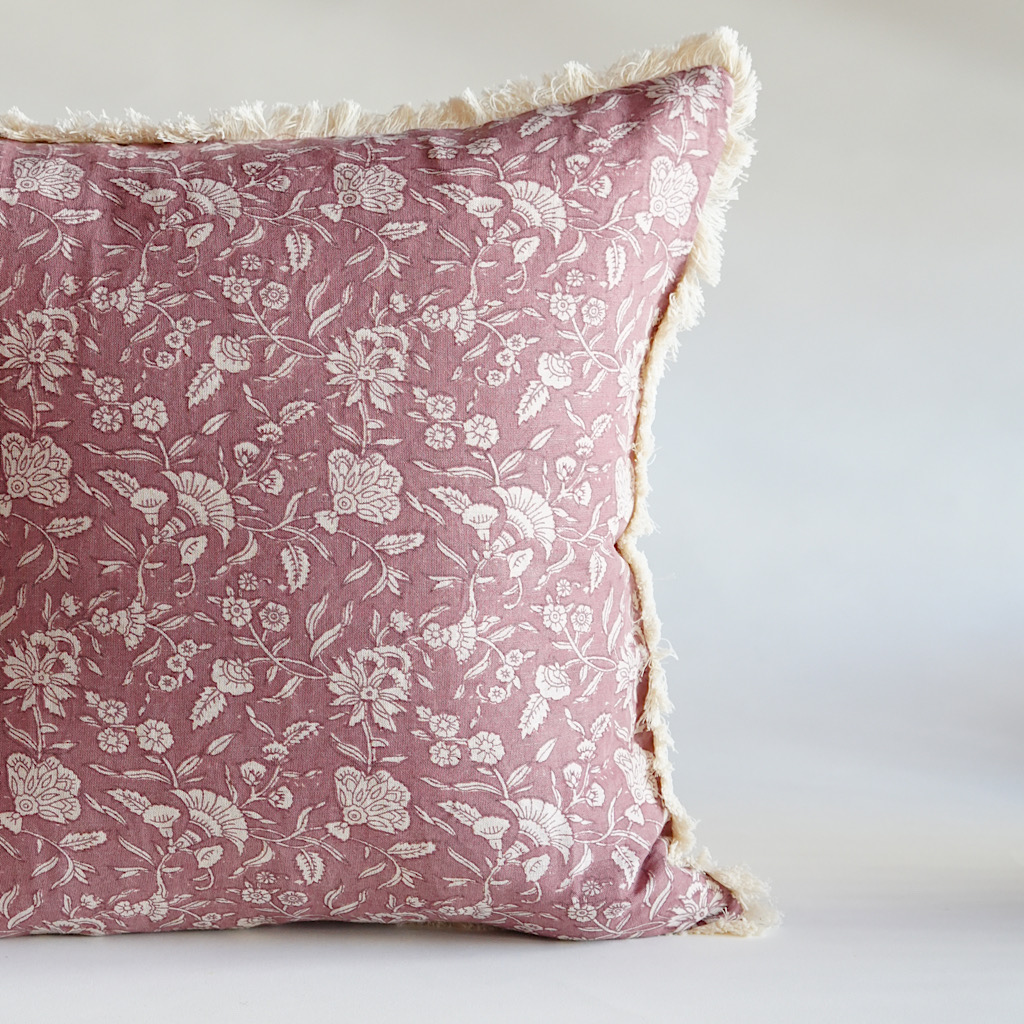 Purple Linen Floral Cushion Cover