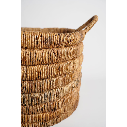Abaca round basket dark brown