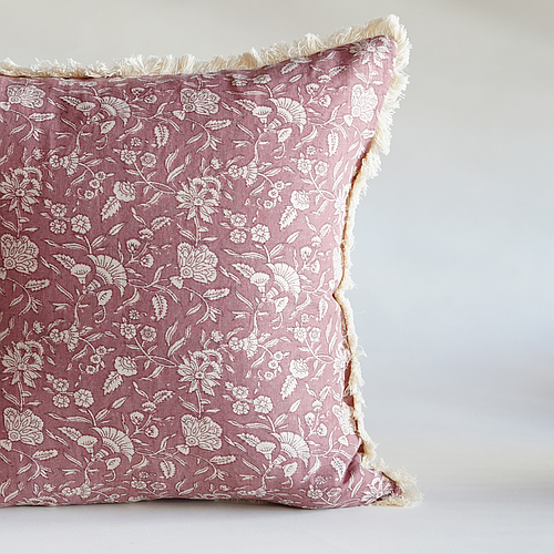 Purple Linen Floral Cushion Cover