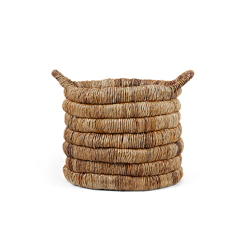 Abaca round basket dark brown
